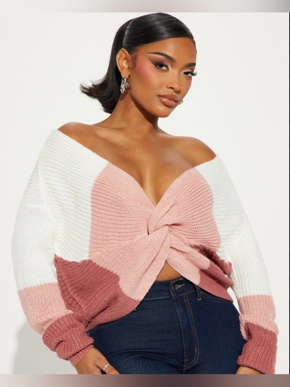 C. EST.1946 Colorblock Cropped Twisted Front Sweater size XL